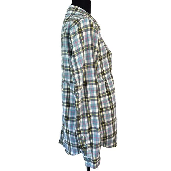 Gretchen Bleiler Oakley Blue Plaid V-Neck Casual Button Down Tunic Size L - Picture 2 of 10